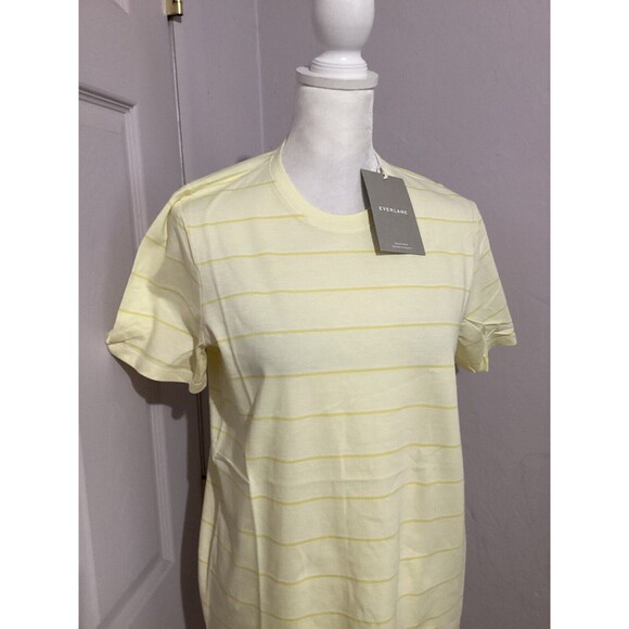 Everlane Organic Cotton Crew Neck Short Sleeve Yellow Striped T-Shirt L - Picture 2 of 5